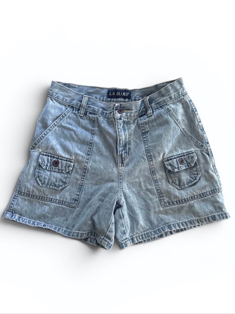 VTG L.A. Blues High Rise Denim Cargo Shorts Women's Size 6 Light Wash 100% Cotto